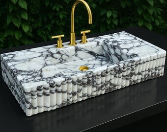 Handmade Calacatta Viola Marble Sink: Fluted Stone Vanity Basin