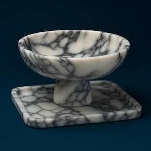 Marble serving bowl, natural calacatta viola marble, pedestal serving bowl, curved bowl, home gifts, gifts for her