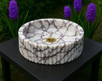 Calacatta Viola Marble Round Vessel Sink - Handcrafted Natural Stone Bathroom Basin for Modern Vanity