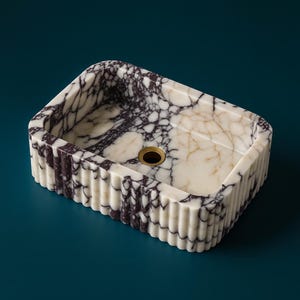 Handcrafted Calacatta Viola Marble Sink: Ribbed Natural Stone Washbasin