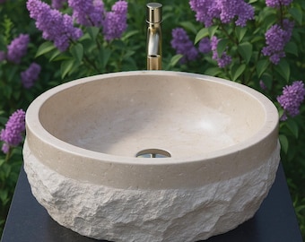 Rustic Chiseled Marble Sink, Unique Natural Stone Bathroom Vessel Basin