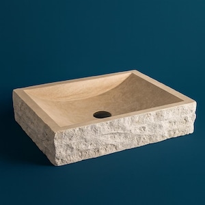 Natural Travertine Sink – Rustic Edge Design – Countertop Bathroom Basin – Modern & Authentic Marble Washbasin