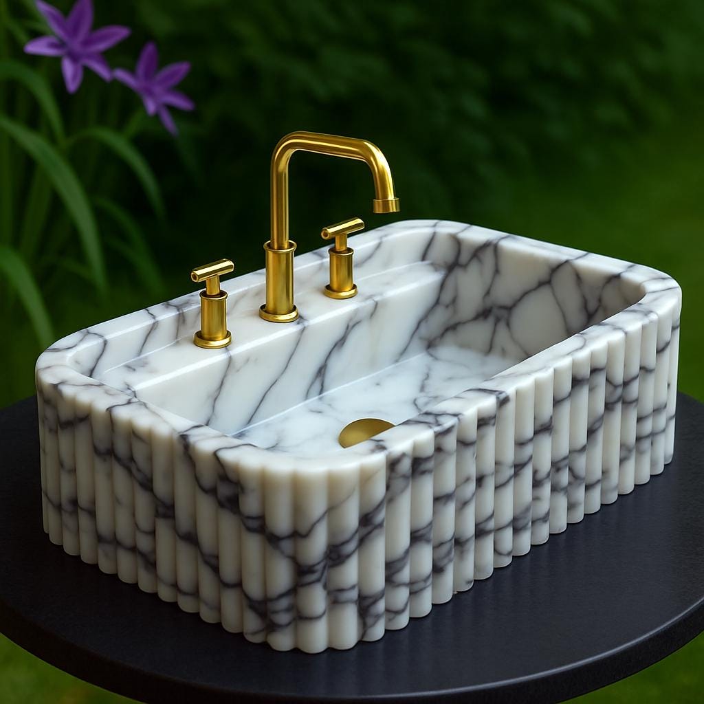 Calacatta Viola Marble Wall-mounted Sink | Hand-carved Ribbed Stone ...