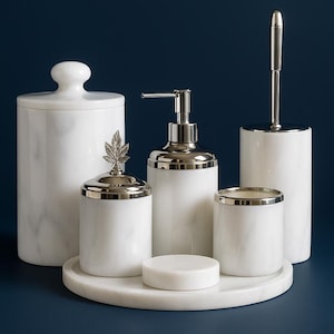 White Marble Bathroom Set: 7-Piece Elegant Bath Decor