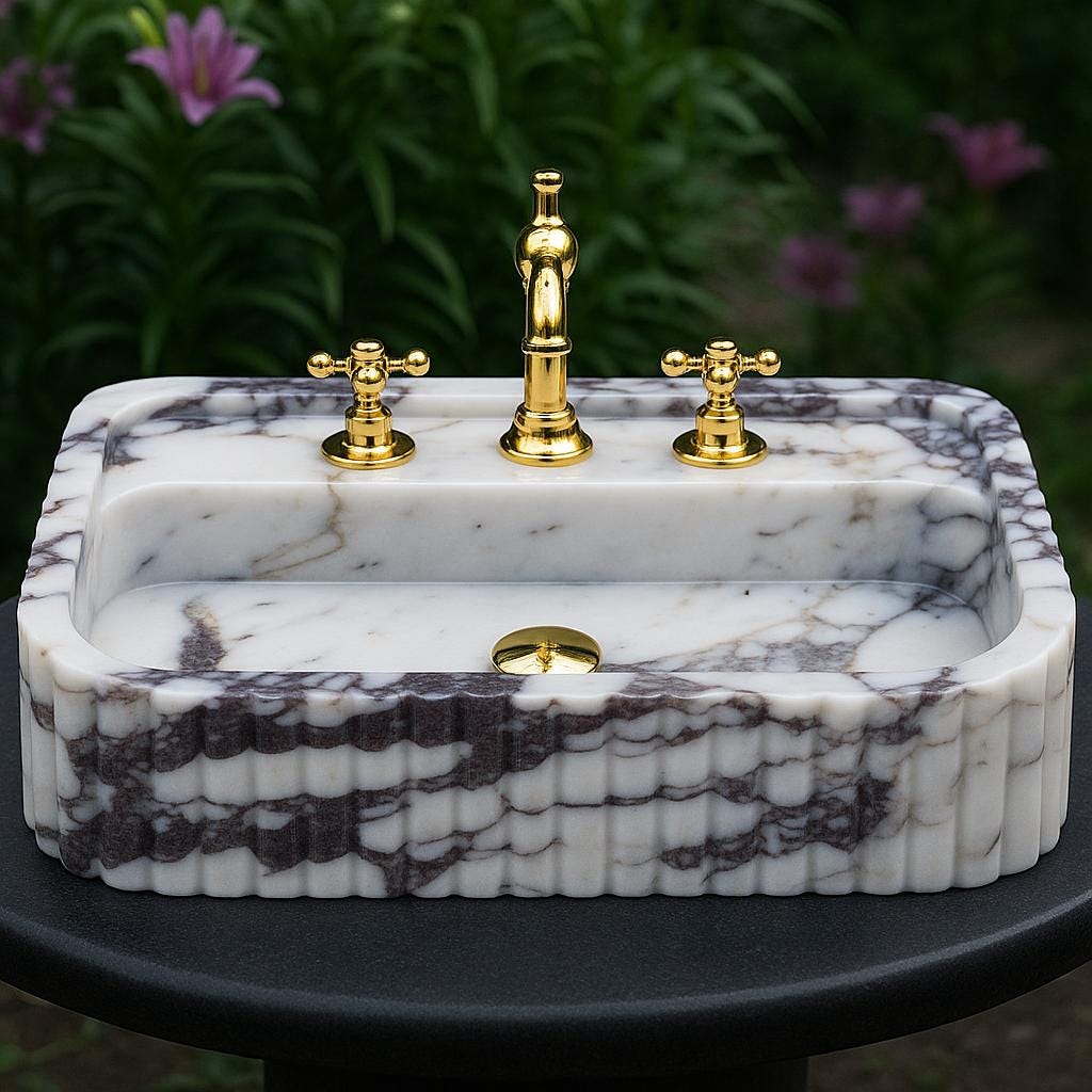 Calacatta Viola Marble Wall-mounted Sink | Hand-carved Ribbed Stone ...