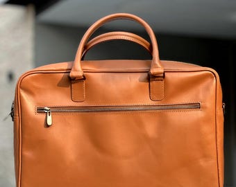 Top Grain Leather Laptop Bag, Slim Messenger Briefcase for Work & Travel