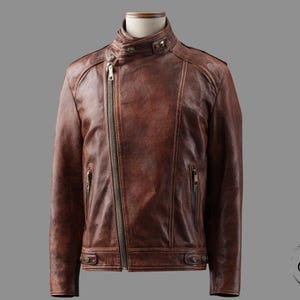 Handmade Lambskin Leather Biker Jacket - Brown Moto Jacket