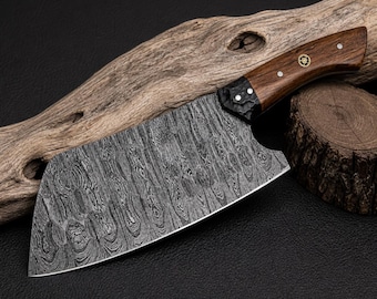 Damascus Steel Chef Knife Handmade, Serbian Butcher Cleaver Knife, Sharp Kitchen Knife, Cooking Gift for Him