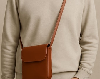 Brown Leather Crossbody Bag, Small Messenger Satchel for Men