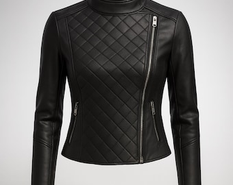 Handcrafted women leather jacket-Genuine Sheepskin Biker Coat for Ladies-Slim Fit Outwear