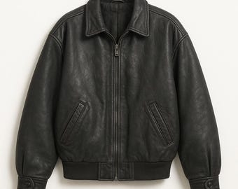 Vintage 80s 90s G-III Black Leather Bomber Jacket With Floral