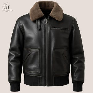 Handcrafted Black Leather Bomber Jacket: Shearling Collar, Aviator Style