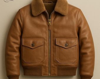 Chaqueta bomber marrón hecha a mano - Cuello de piel de oveja - Estilo piloto - Chaqueta de aviador - Prenda de abrigo cálida y elegante