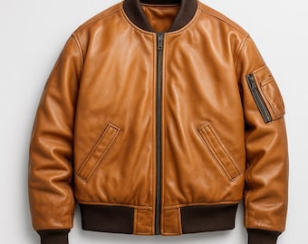 Handmade Bomber Leather Jacket-Mens Genuine Sheepskin Slim Fit Outwear Coat