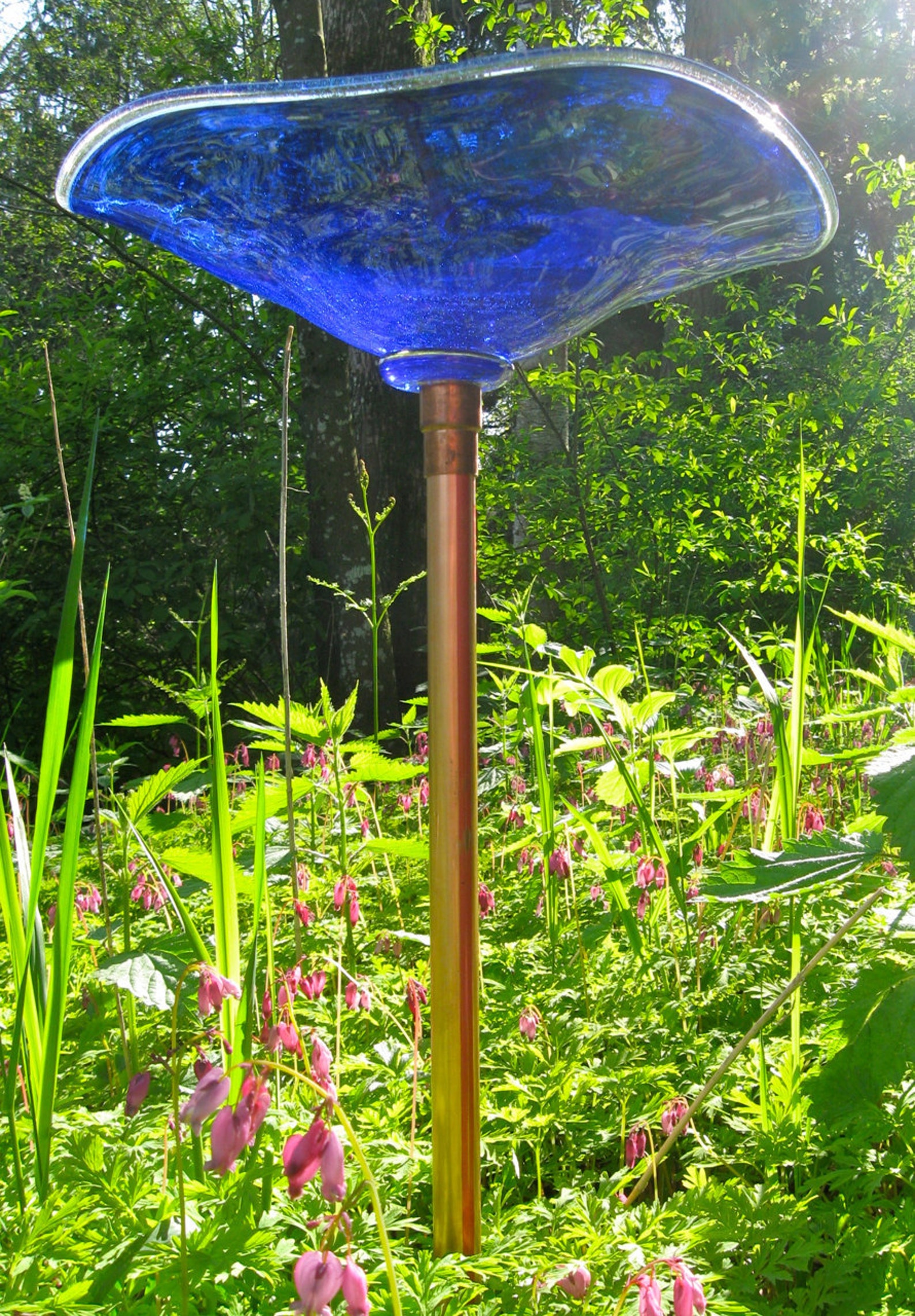 Blown Glass Bird Bath Bird Feeder Etsy