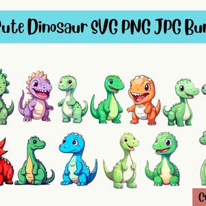 16 Cute Dinosaur SVG PNG JPG PDFBundle | Adorable Dino Clipart for T-Shirts | Kids Birthday Party Decor | Digital Download Commercial Use