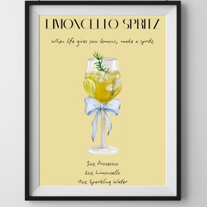 Limoncello Spritz, Cocktail Wall Art, Bar Wall Art, Kitchen Prints, Cocktail Poster, Modern Aesthetic, Home Bar Decor