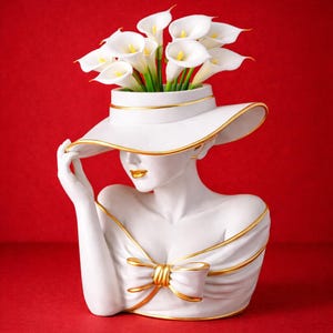 Jardinière élégante avec visage de femme 3D | Vase sculpture florale de luxe | Pièce maîtresse de décoration d'intérieur moderne | Modèle 3D imprimable | Téléchargement numérique STL
