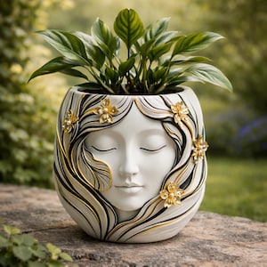 Lyxig ansiktsplanter i STL | Elegant kvinnans huvudvas | Blommig hårkruka | Modern heminredning | 3D-utskriftsmodell | Omedelbar digital nedladdningsfil Pro