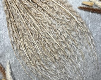 Ash Blonde Curly Dread Extensions | Silver Boho Faux Dreads | Handmade Dreads | DE & SE Available