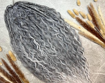 Gray Ombre Wavy Dreadlock Extensions – Handmade Kanekalon Braids