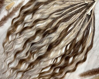 Ombre Blonde Brown Wavy Dreadlock Extensions, Soft Kanekalon Boho Hair, Festival Bridal Dreads