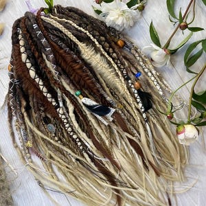 Boho Dreadlock Extensions • Earthy Tones DE Dreads • Festival Hair Set • Handmade Synthetic Dreads • Forest Vibes