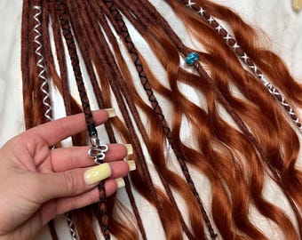 Handmade Wavy Copper Dread Extensions, Auburn Boho Synthetic Hair