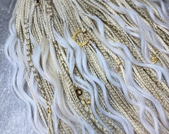 Blonde Braids Waves Dreadlock Set • Cream White Synthetic Boho Hair Extensions