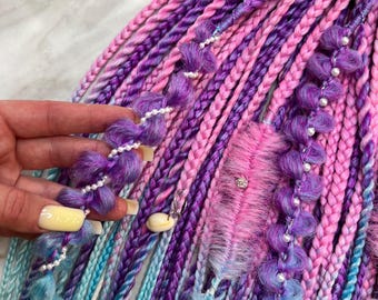 Boho Mermaid Dreadlocks, Pastel Purple Blue Blonde Braids, Festival Hair Extensions