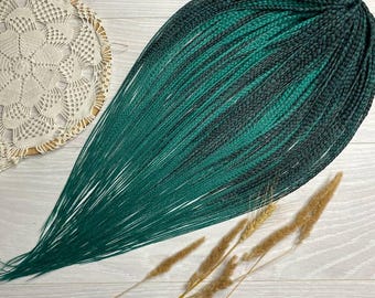 Emerald Green Micro Braided Wig: Handmade Synthetic Box Braids