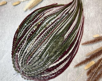 Burgundy Olive Boho Braids Extensions • Synthetic Dreads • Textured DE Set • Boho Hair Wraps