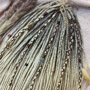 Ash Blonde  Brown Dreadlock Set | Boho Textured Dreads with Beads, Wraps  Feathers | Festival Hair Extensions