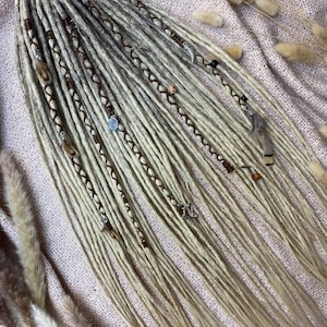 Earthy Boho Dreadlock Extensions with Beads & Charms | Handmade Viking Dreads | Natural Tones | Removable Synthetic Hair