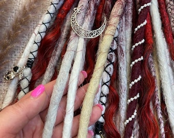 Burgundy White Dreadlock Extensions: Witchy Boho Braids with Charms