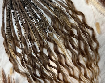Handmade Wavy Dreadlock Set • Natural Brown Boho Hair Extensions