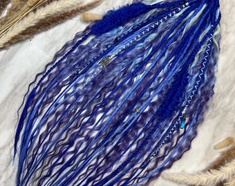 Blue Ombre Wavy Dreadlock Extensions, Boho Festival Hair Braids