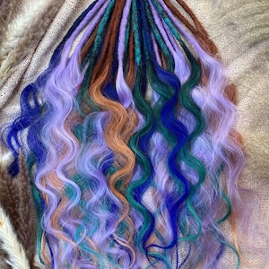 Fairycore Dreadlock Extensions • Purple, Copper & Emerald Wavy Dreads • Boho Fantasy Hair • Double Sided Dreads • Handmade Set