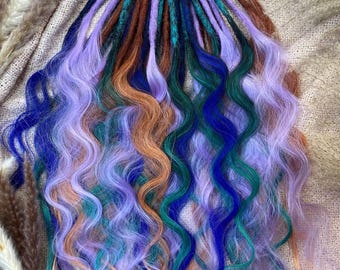 Fairycore Dreadlock Extensions: Purple, Copper & Emerald Wavy Dreads