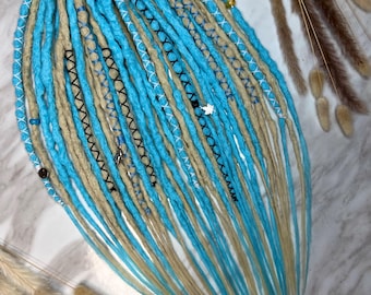 Turquoise Blonde Synthetic Dreads  DE Dread Extensions Boho Braids Blue Beige Dreads Festival Hair
