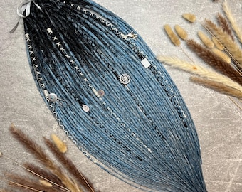 Blue Black Ombré Dreadlock Extensions with Charms – Kanekalon Braids