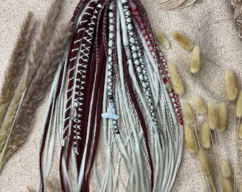 Burgundy Silver Grey Dreadlock Braid Set: Boho Festival Hair Extensions
