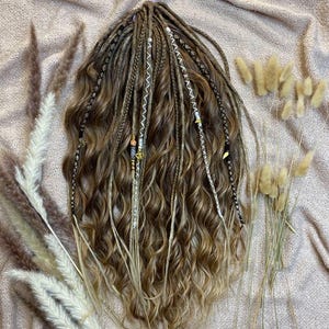 Boho Dreadlock Extensions Wig • Viking Braids with Wavy Hair • Bohemian Festival Dreads • Double Sided Faux Locs • Handmade