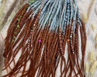 Rust Brown Ash Grey Dreadlock Set | Boho Crochet Hair Extensions