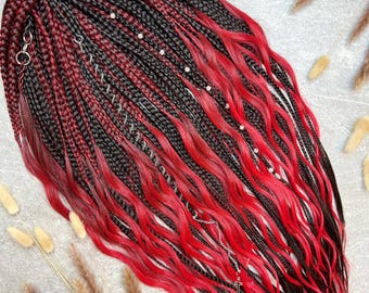 Black & Red Braided Dreadlock Extensions: Gothic Boho Hair