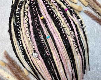 Gothic Boho Dreadlock Extensions: Black Pink Blonde Synthetic Dreads