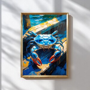 ブルークラブのウォールアート – 沿岸のバスルームやキッチンの装飾、航海風のヴィンテージクラブプリント、男性へのギフト、シーフードホームウォールアート
