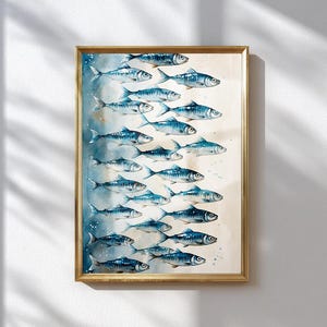 Sardine Print – Coastal Wall Art for Kitchen or Dining Room, Watercolor Fish Poster, Digital Download Gift for Home Decor Lovers