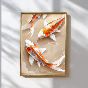 Koi Fish Wall Art – Japandi Digital Print for Bedroom or Entryway, Minimalist Koi Poster Gift for Art Lovers and Home Decor Fans