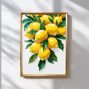 Citroen muurkunst print – Citrus keukenposter, felgele fruitillustratie, modern zomerdecor voor eetkamer of ontbijthoek